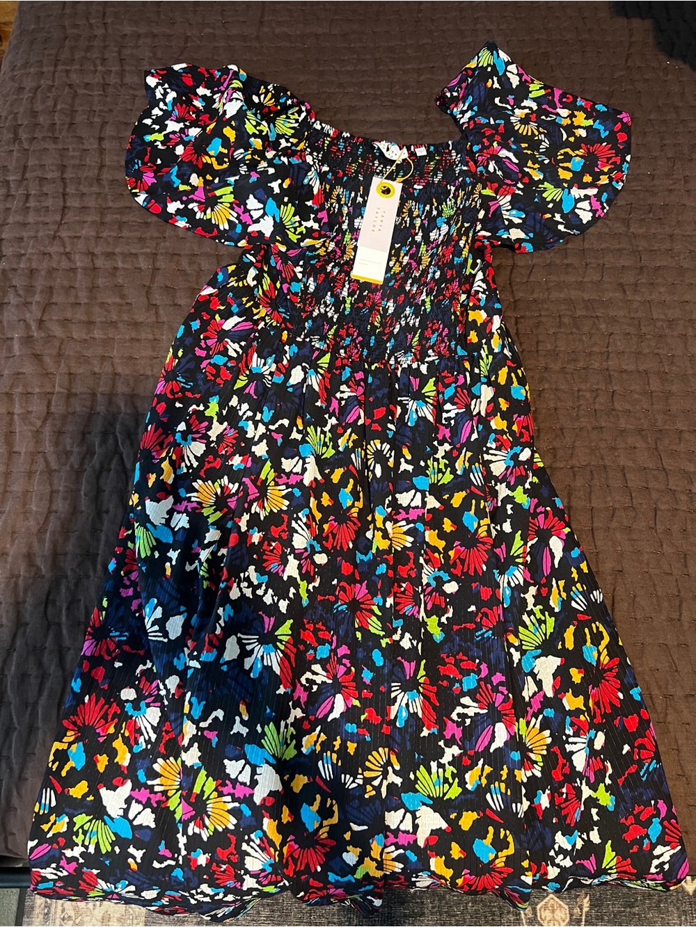 Tanya Taylor Glenda Smocked Silk Midi Dress - NEW